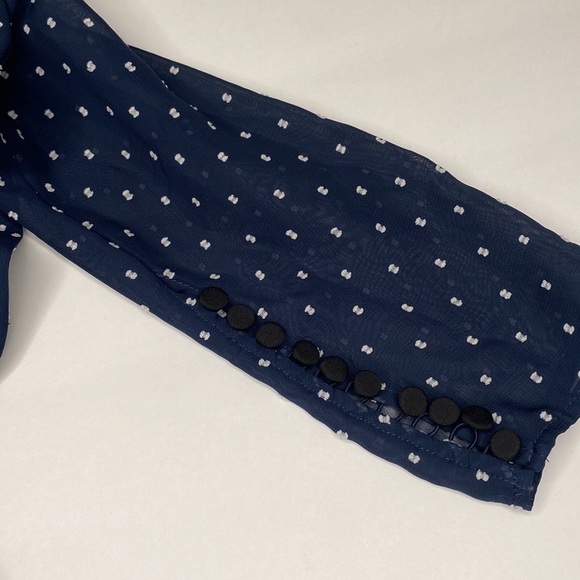 Self-Portrait Plumetis Frill One Shoulder Blouse Navy Blue Polka Dot Size 6 - Picture 15 of 16